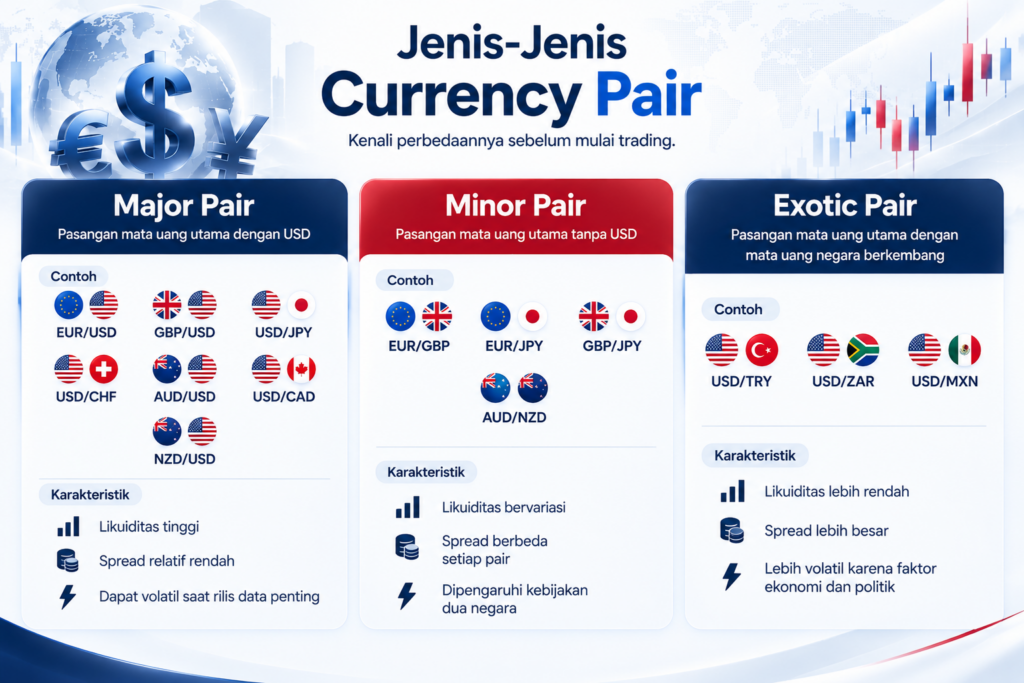 Infografis Doo Financial Futures - Perbedaan Major, Minor dan Exotic Currency Pair dalam Trading